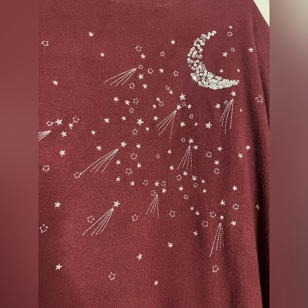 Torrid Burgundy Maroon Silver Sequin Moon Mock Neck Sweater 1X - Picture 8 of 11